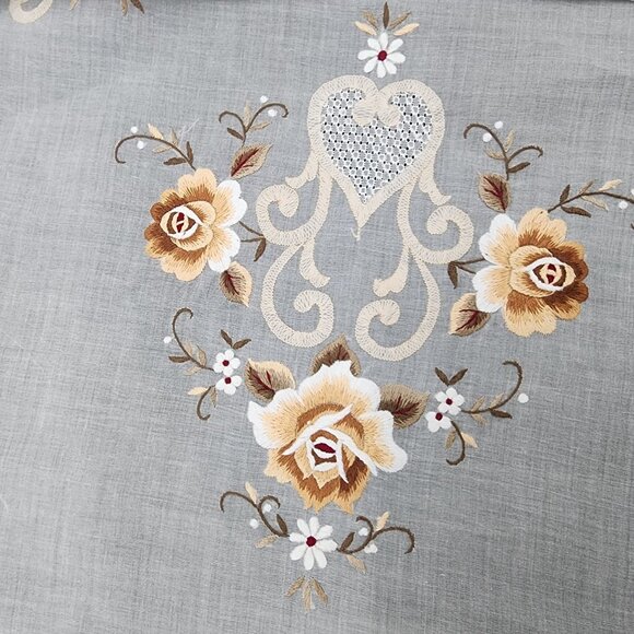 Shear Machine Embroidered Table Runner Mats Napkins Vintage Brown Roses - Picture 2 of 11